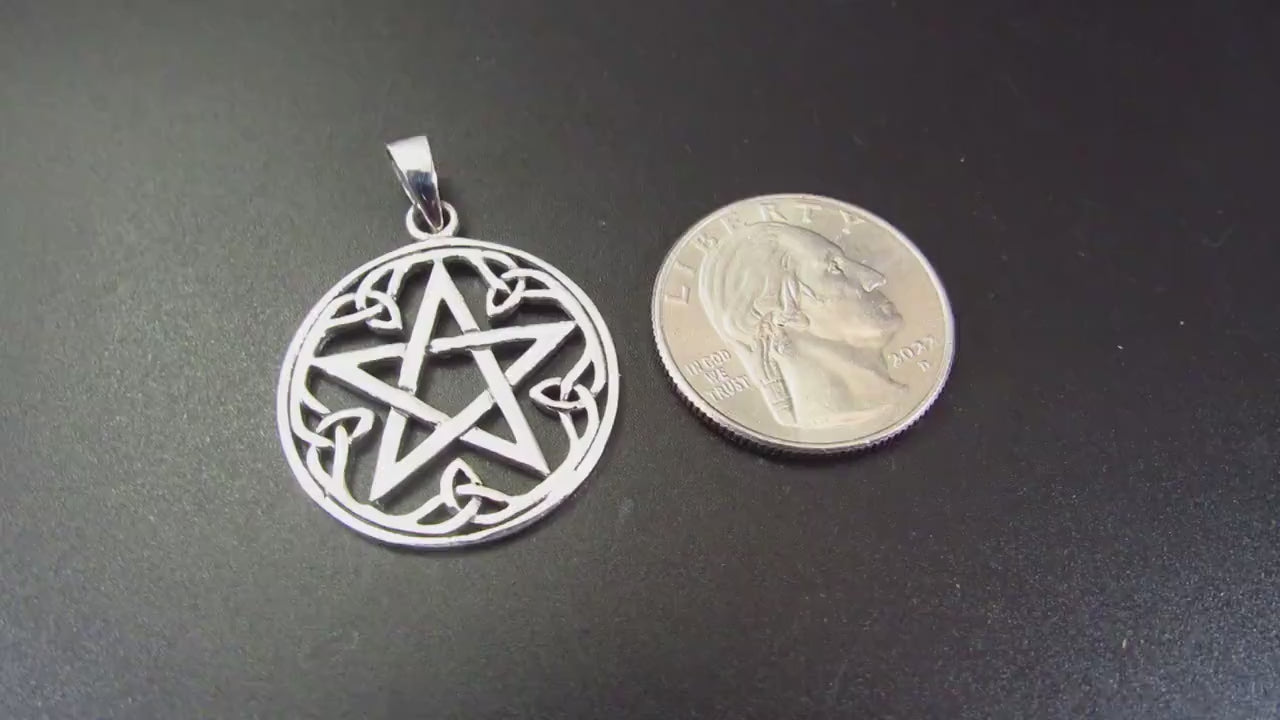 Solid 925 Sterling Silver Celtic Pentacle Pendant - Trinity Knot Pentagram Talisman - Pagan Jewelry Amulet