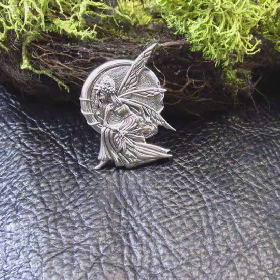 Solid 925 Sterling Silver Fairy Moon Child Pendant – Celtic Crescent Moon Faerie Goddess Amulet