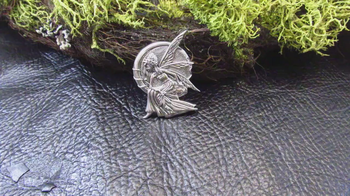 Solid 925 Sterling Silver Fairy Moon Child Pendant – Celtic Crescent Moon Faerie Goddess Amulet