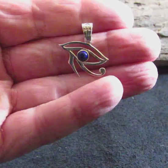 Solid 925 Sterling Silver Eye of Horus Pendant with Lapis Lazuli – Egyptian Protection Amulet, Third Eye Jewelry, Spiritual Healing Charm