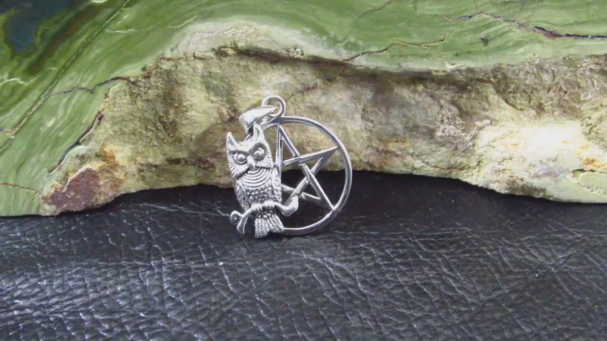 Owl of Wisdom Pentagram Talisman – Gothic Protection Pendant in Solid 925 Sterling Silver
